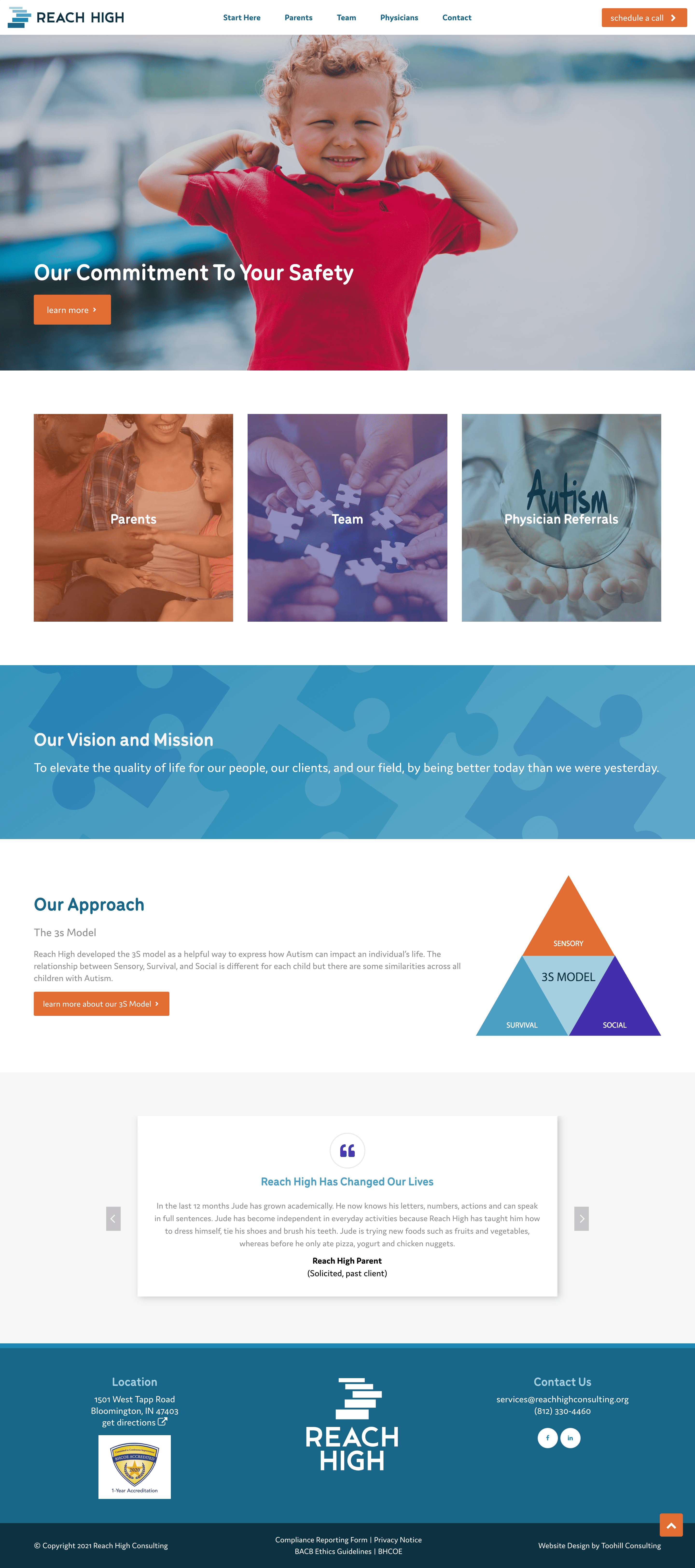 Reach High Consulting and Therapy Website Homepage