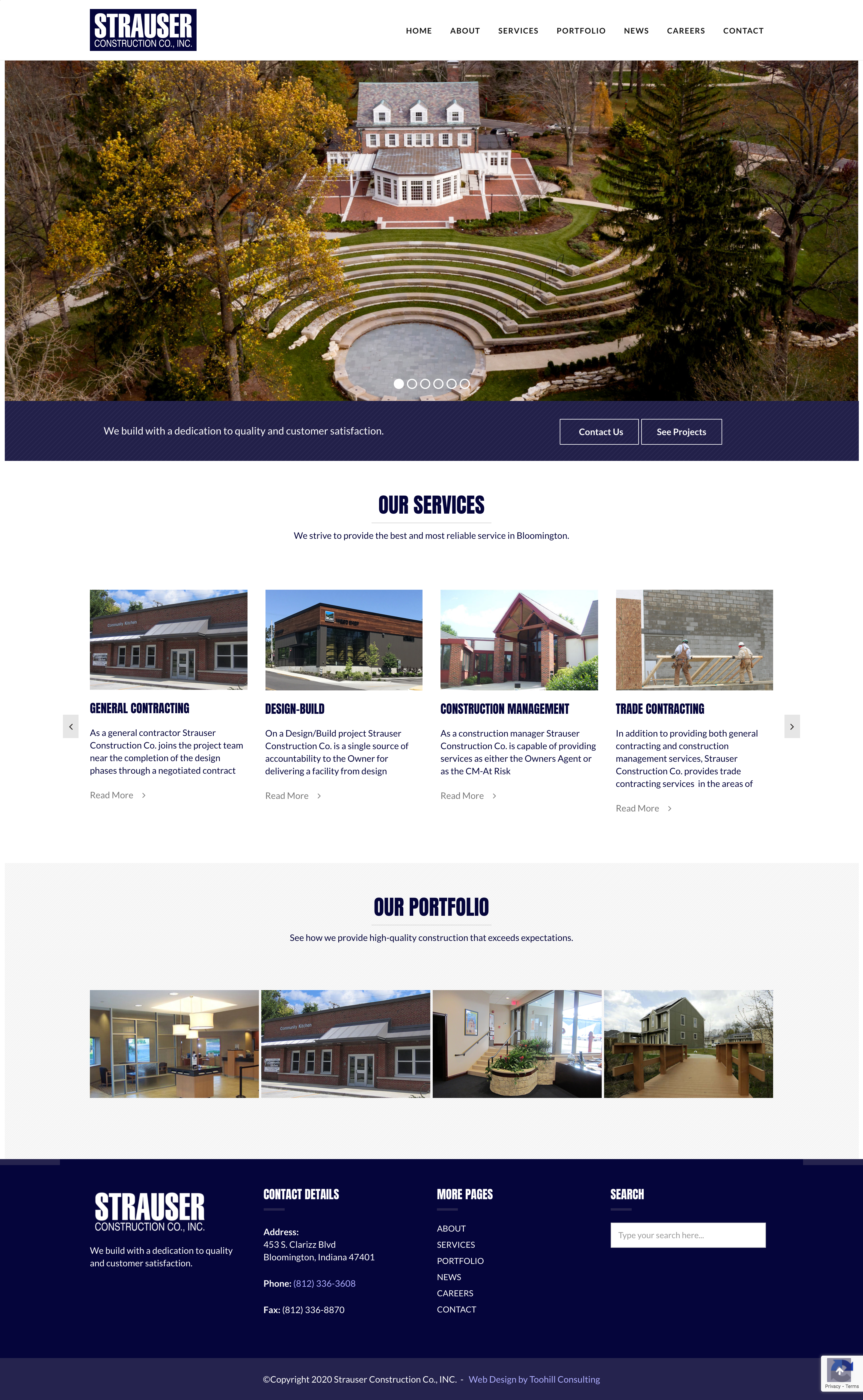 Strauser Construction Website Homepage