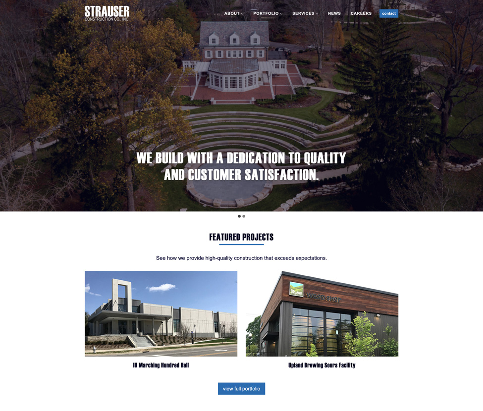 Strauser Construction Website Homepage